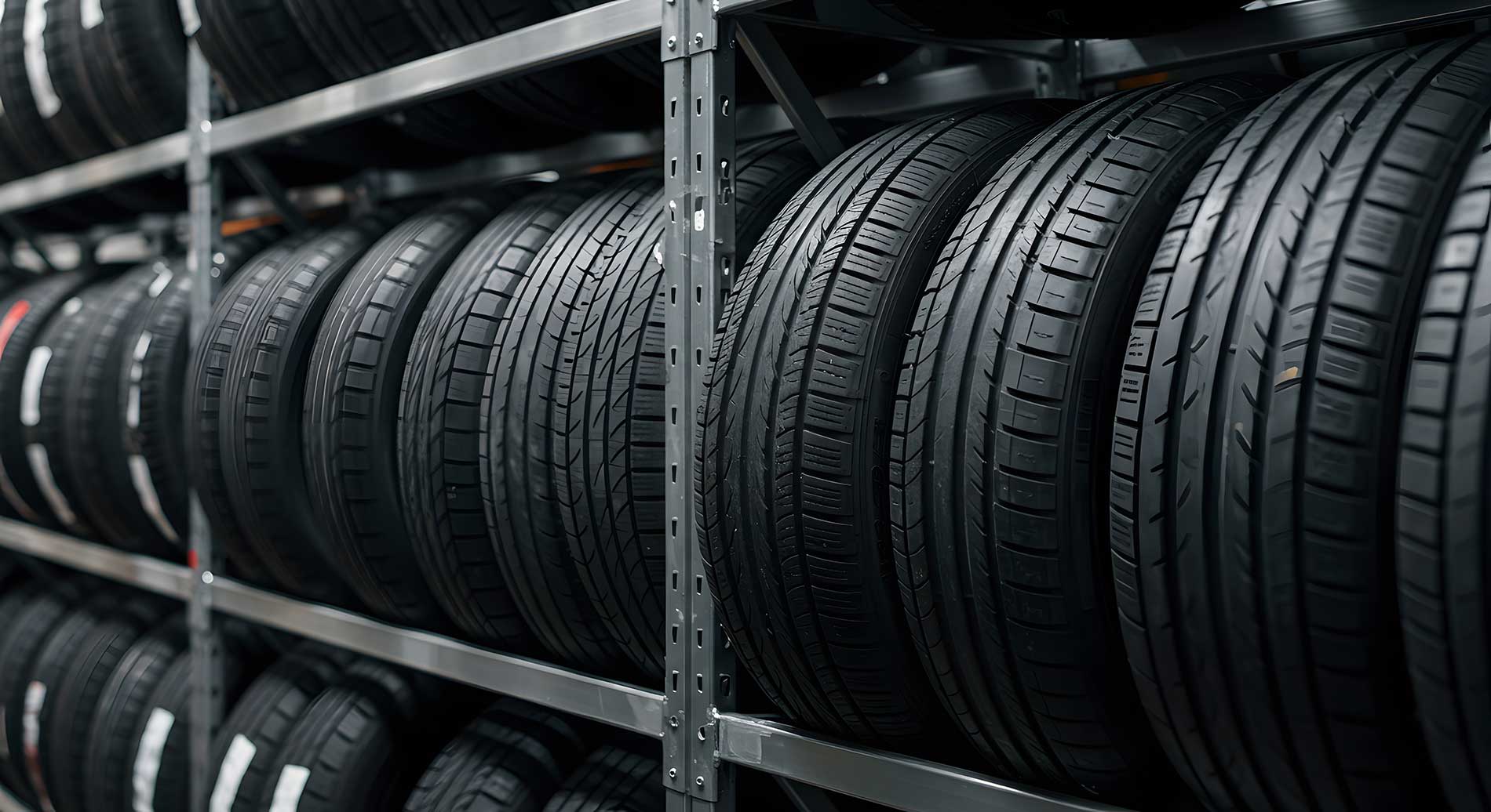 tire stored on metal racks